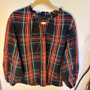 JCrew Holiday Plaid Balloon Sleeve Shirt